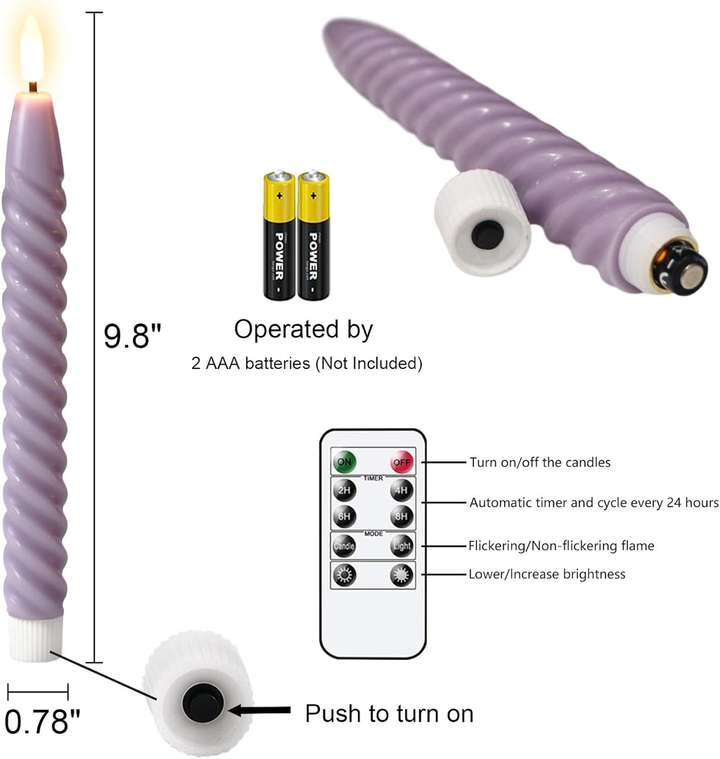 Purple Flameless Taper Candles Flickering with Remote Timer
