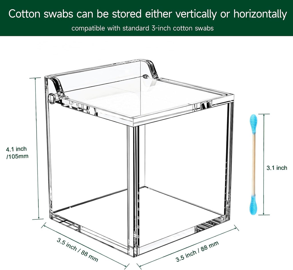 Qtip Holder Dispenser for Cotton Swabs, Balls, Pads, Floss Picks, Clear Acrylic Container with Lid Apothecary Jar Bathroom Accessories Canister Vanity Storage Organizer
