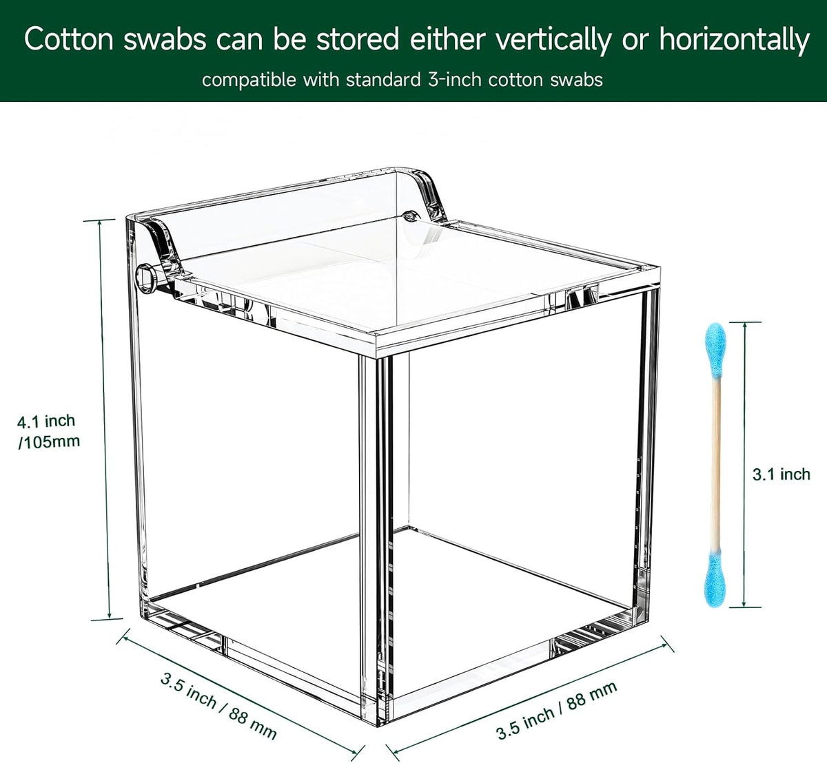 Qtip Holder Dispenser for Cotton Swabs, Balls, Pads, Floss Picks, Clear Acrylic Container with Lid Apothecary Jar Bathroom Accessories Canister Vanity Storage Organizer