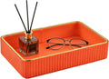 PU Leather Valet Tray,Desk Organizer Tray Nightstand Organizer Trinket Dish Storage Key Bowl Decorative Trays for Phone Wallet Jewelry Watch Bathroom Bedroom Perfume Vanity Trays,Orange