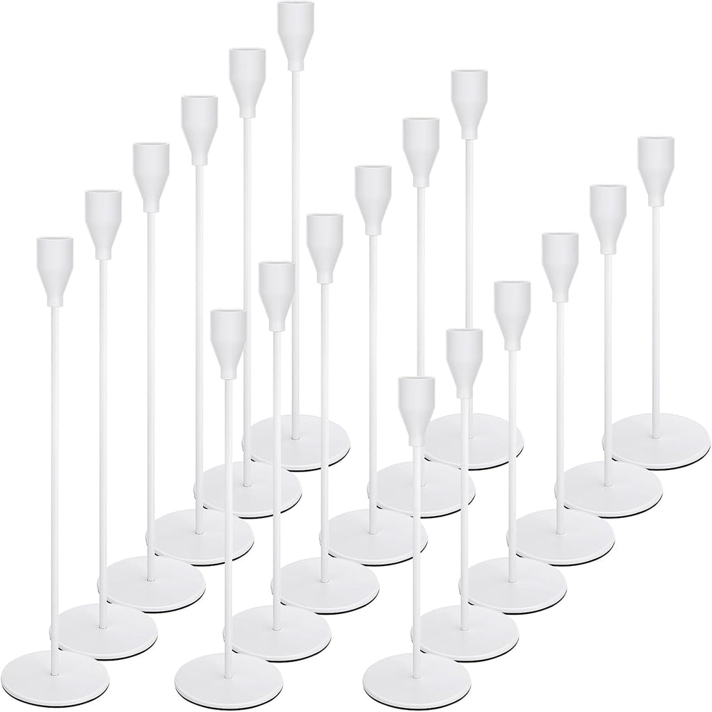 18 Pcs White Tall Taper Candle Holders, 3 Sizes, Fits 3/4" Candles