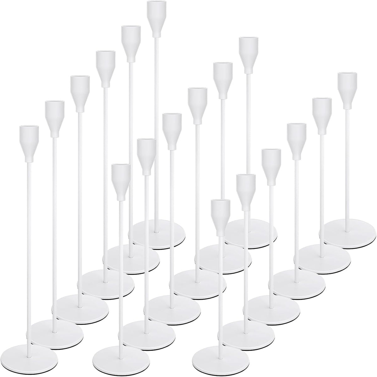 18 Pcs White Tall Taper Candle Holders, 3 Sizes, Fits 3/4" Candles