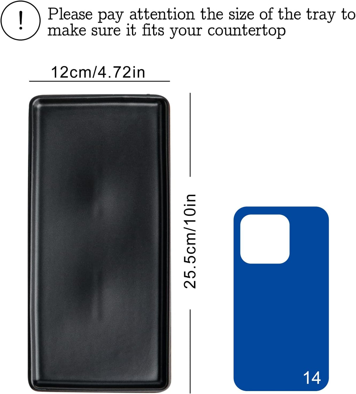 Ceramic Bathroom Tray, Modern Countertop Vanity Organizer, Porcelain Rectangular Soap & Perfume Tray, Water-Resistant Dresser Jewelry Dish, 10",Black, 2 Pack
