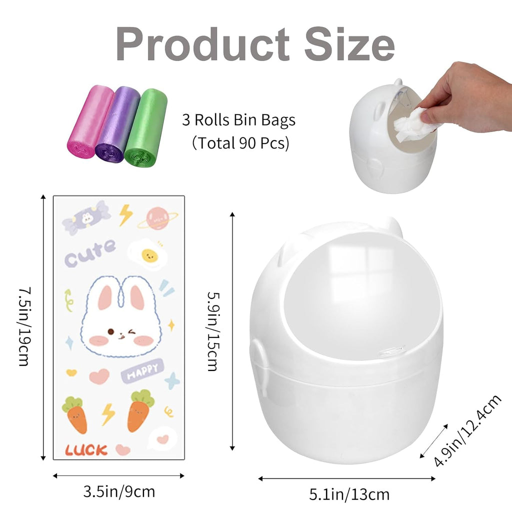Mini Trash Can with Lid, Cute Small Desktop Waste Bin with 90 Garbage Bags