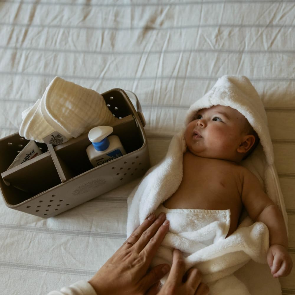 Parker Baby Bath Caddy | BPA Free & Food Grade Shower Caddy Organizer for Toys & Supplies | Quick-Dry, Sturdy & Perfect Size Shower Basket w/Handle in Neutral Colors