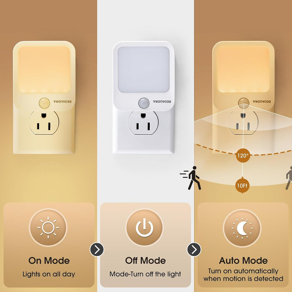 Motion Sensor Night Light Plug in - 5 Level Dimmable Warm White LED, Ultra Slim Auto Shut-Off Nightlight for Bedroom Bathroom Hallway, 0.5W, 2 Pack