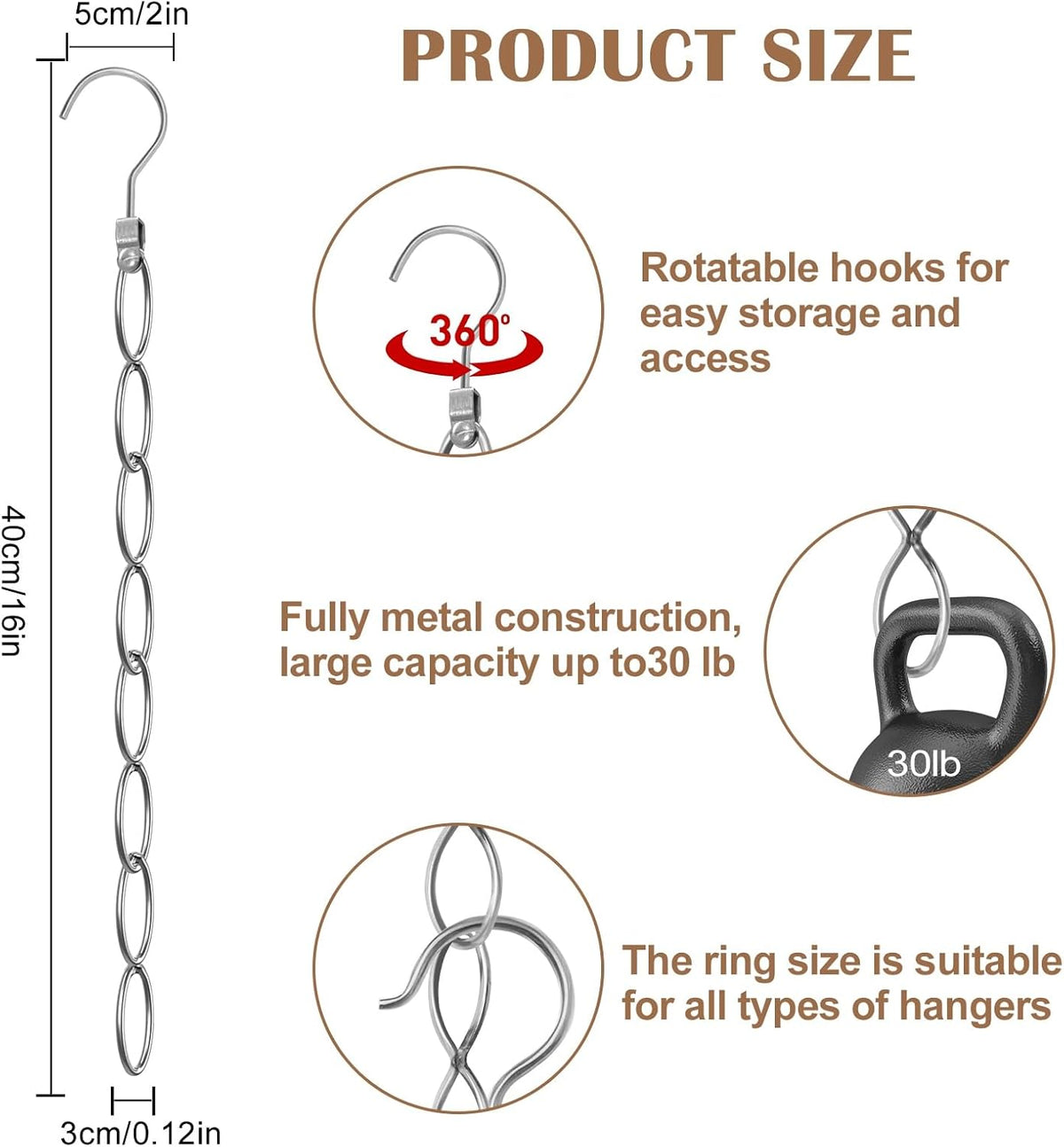 80 Holes Clothing Chain Hangers: 10 Pack Metal Space Saving Hangers