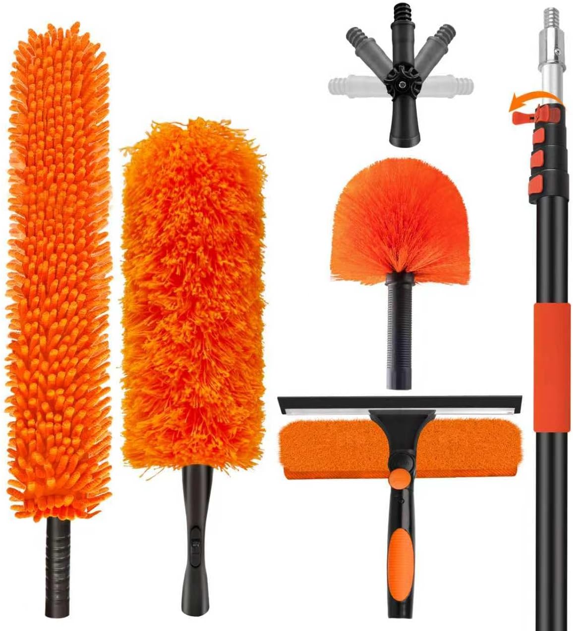 26FT High Reach Duster with Extension Pole 5-20FT, 4-in-1 Cleaning Kit