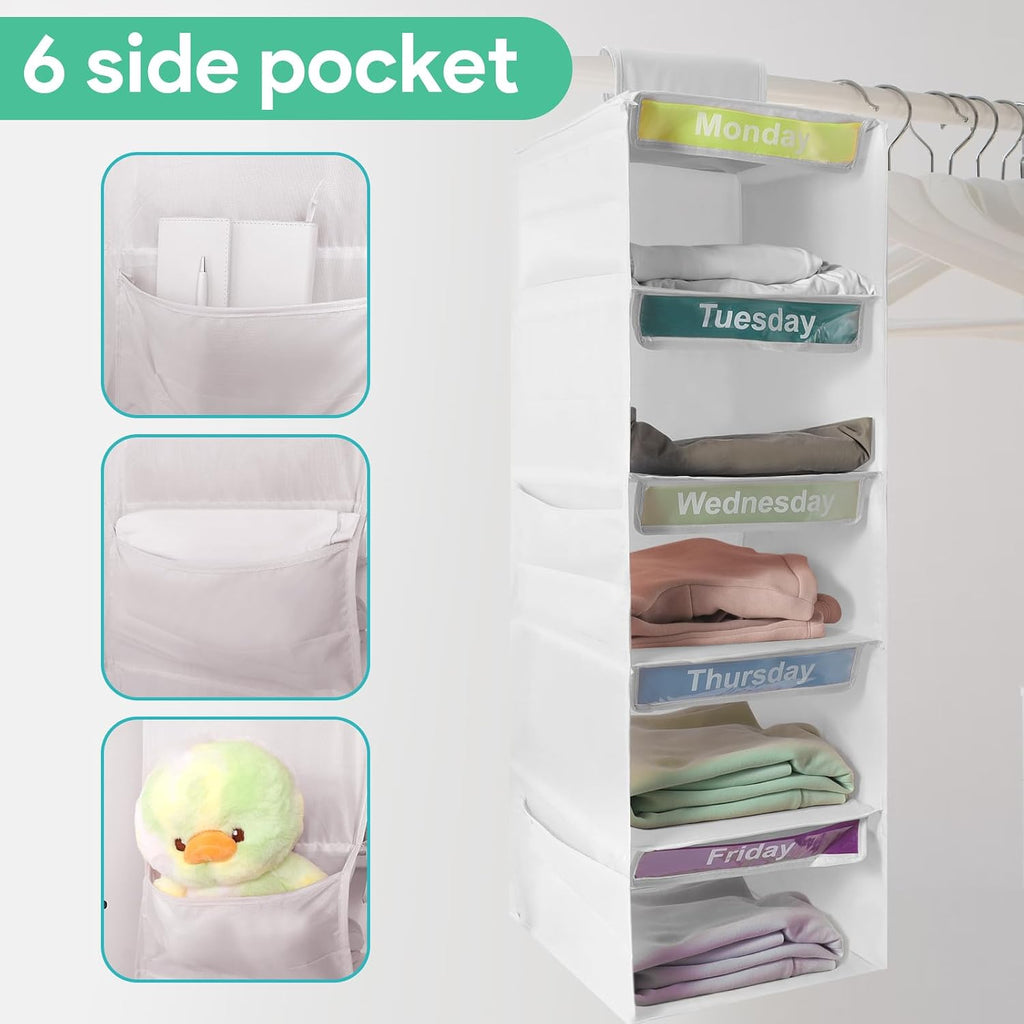 5 Shelf Weekly Hanging Closet Organizer Monday Through Friday Clothes White