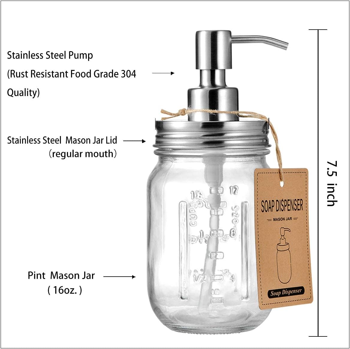 Amolliar Mason Jar Liquid Soap Dispenser, Lotion Soap Brushed Nickel 2 Pack