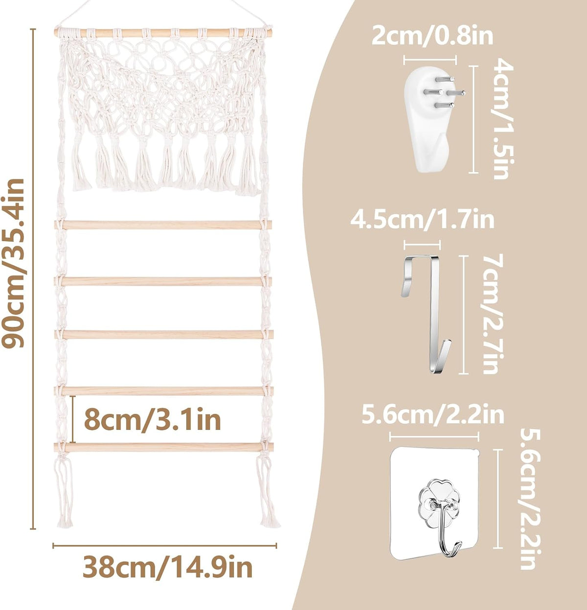 Hysagtek Hair Claw Clip Organizer - Large Capacity Mesh Bag Macrame Scrunchies Holder Hair Ties Organizer Claw Clips Hanger Home Boho Decor for Wall Door Closet