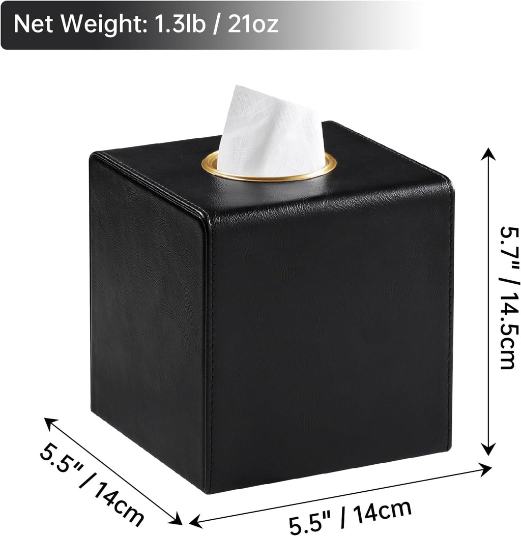 Square Tissue Box Cover with Magnetic Closure, Black