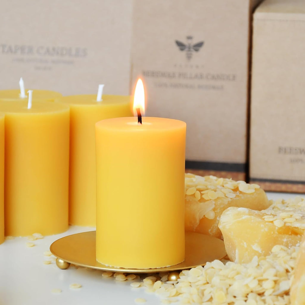 DEYBBY Pure Beeswax Pillar Candles, 2x3 Inch, 12 Pack Bulk, 30 Hr Burn Time