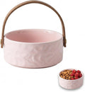 4.7 Inch Ceramic Berry Basket - Cloud Pattern Ceramic Fruit Bowl, Ceramic Snack Bowl With Wooden Handle - Pink Ceramic