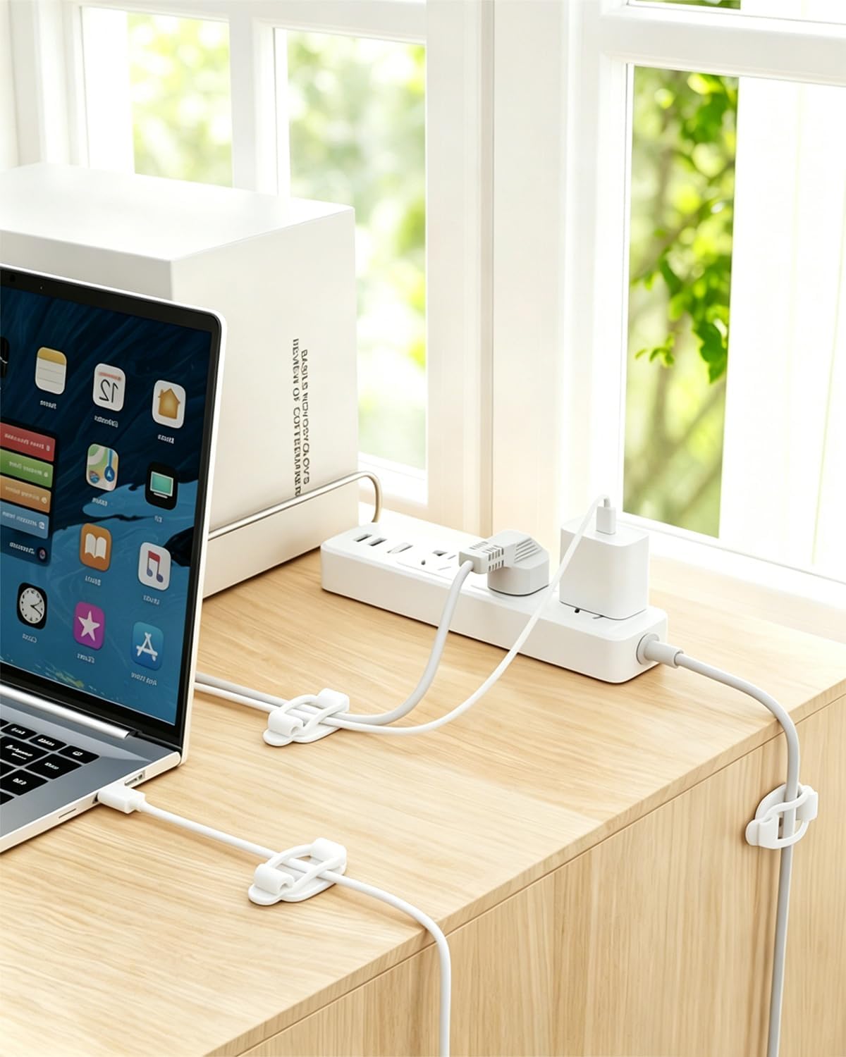 OneLeaf 10-Pack Adhesive Cable Management Clips, Desk Cable Clips, White