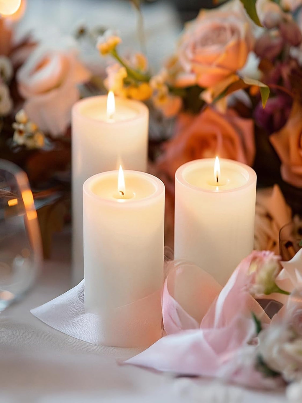 Ashlux 3x6 Inch White Pillar Candles, Set of 3 Wax, 70 Hours Long Burning, Unscented and Dripless Pillar Candles Bulk for Christmas Lights, Wedding, Parties, Spas, Home Decorative