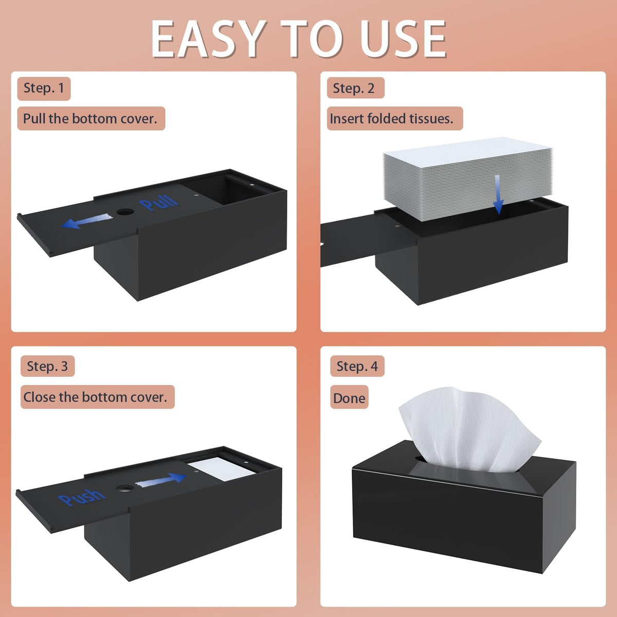 SILUT Shiny Black Rectangle Acrylic Tissue Box Cover