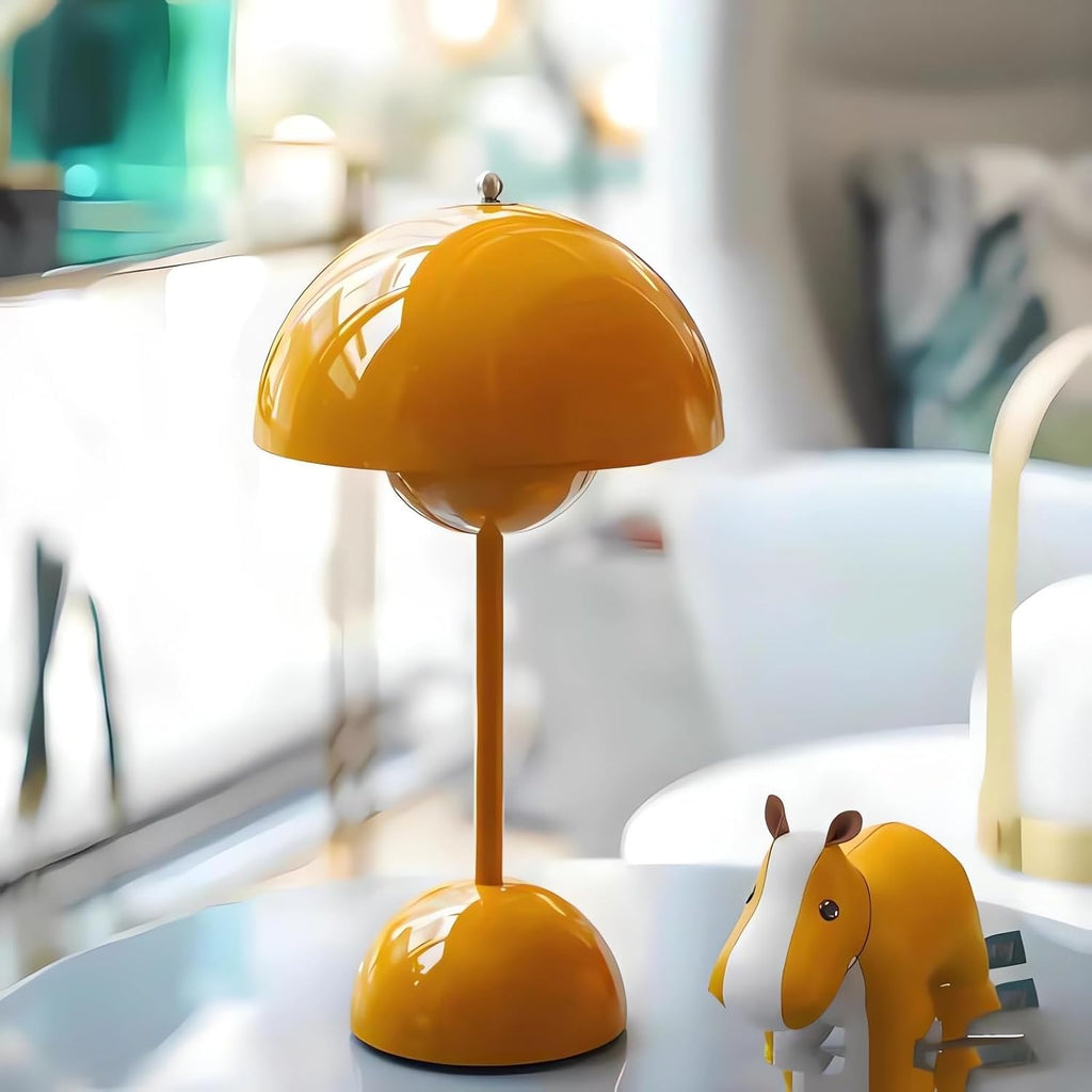 Modern Mushroom Table Lamp Cartoon Iron LED Bedside Lamp Nordic Round Metal Lamp Body Nightstand Lamps for Living Room, Bedroom Study Room Home Office (Yellow)