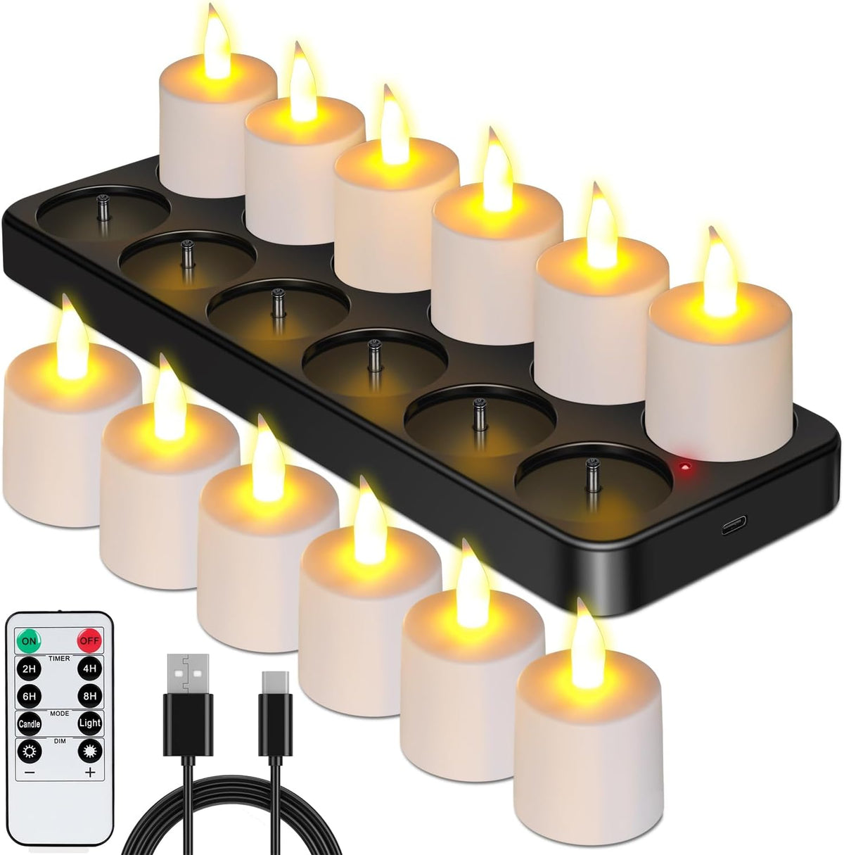 Esup Rechargeable Tea Lights Candles with Remote and Timer for Decorations