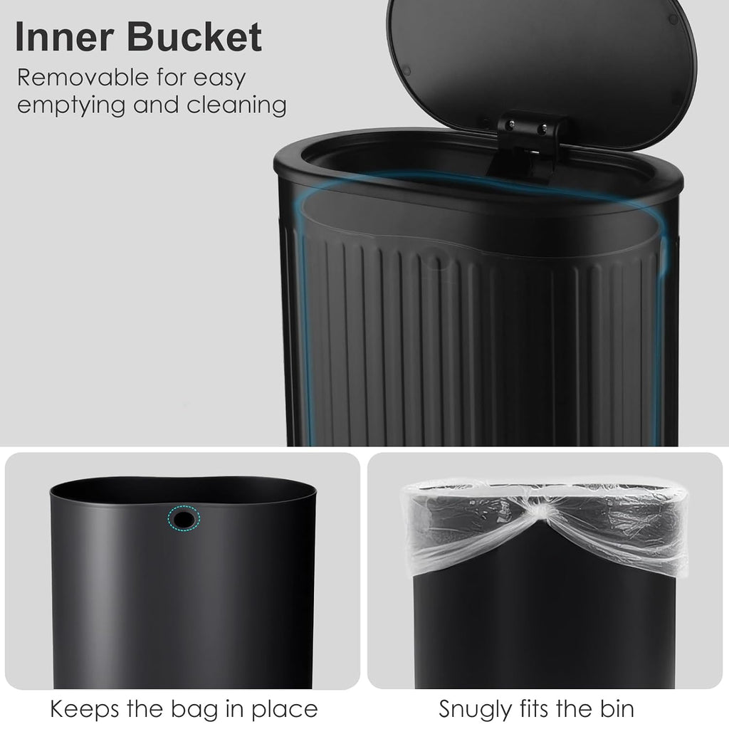 Anzoymx Bathroom Trash Cans Black Stainless Steel with Lids, 1.8 Gallons