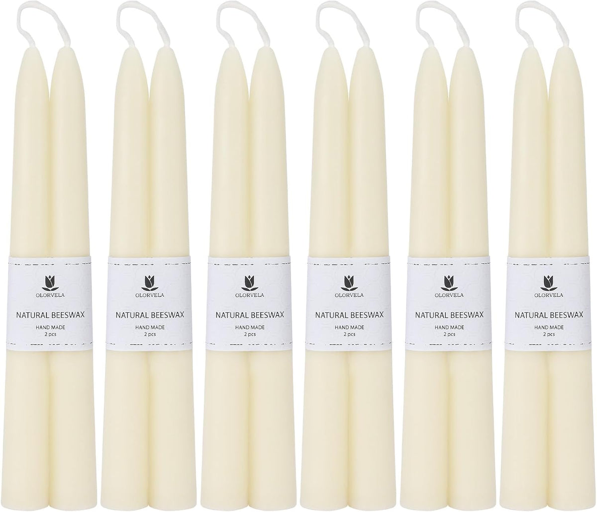 White Beeswax Taper Candles,8" Long Candlestick,smokeless dripless unscented Natural Beeswax Candles.for Gift,Mother's Day (White, 12 Pack)