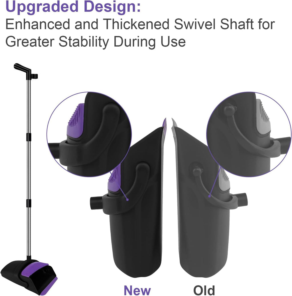 Broom and Dustpan Set, 51" Long Handle Broom with Built-in Comb - Purple