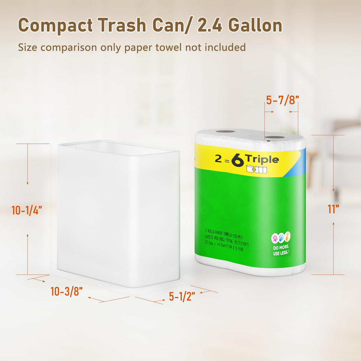 Small Bathroom Trash Can 2.4 Gallon Wastebasket Slim Metal Garbage Can Stainless Steel Trash Bin for Bedroom,Office,Kitchen,Toilet, rv, Near Desk, Under Sink (White)
