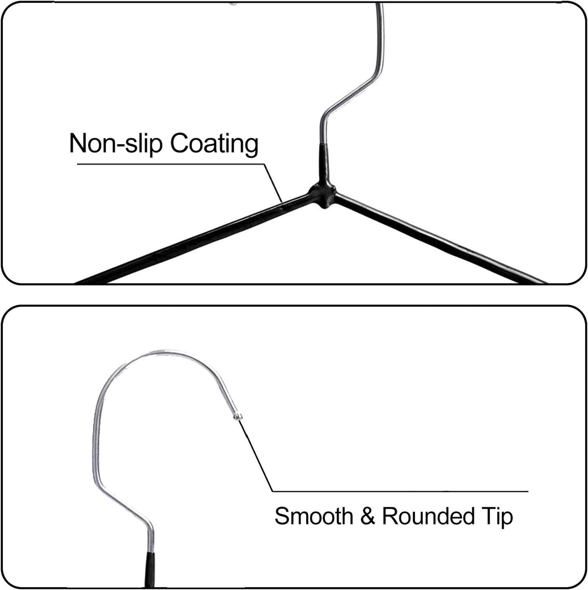 Non-Slip Hanger Metal Hangers Wire Shirt Hangers Chrome and Black Friction, 40 Pack Space Saving Clothes Hanger with Rubber Coating 16.5 Inches