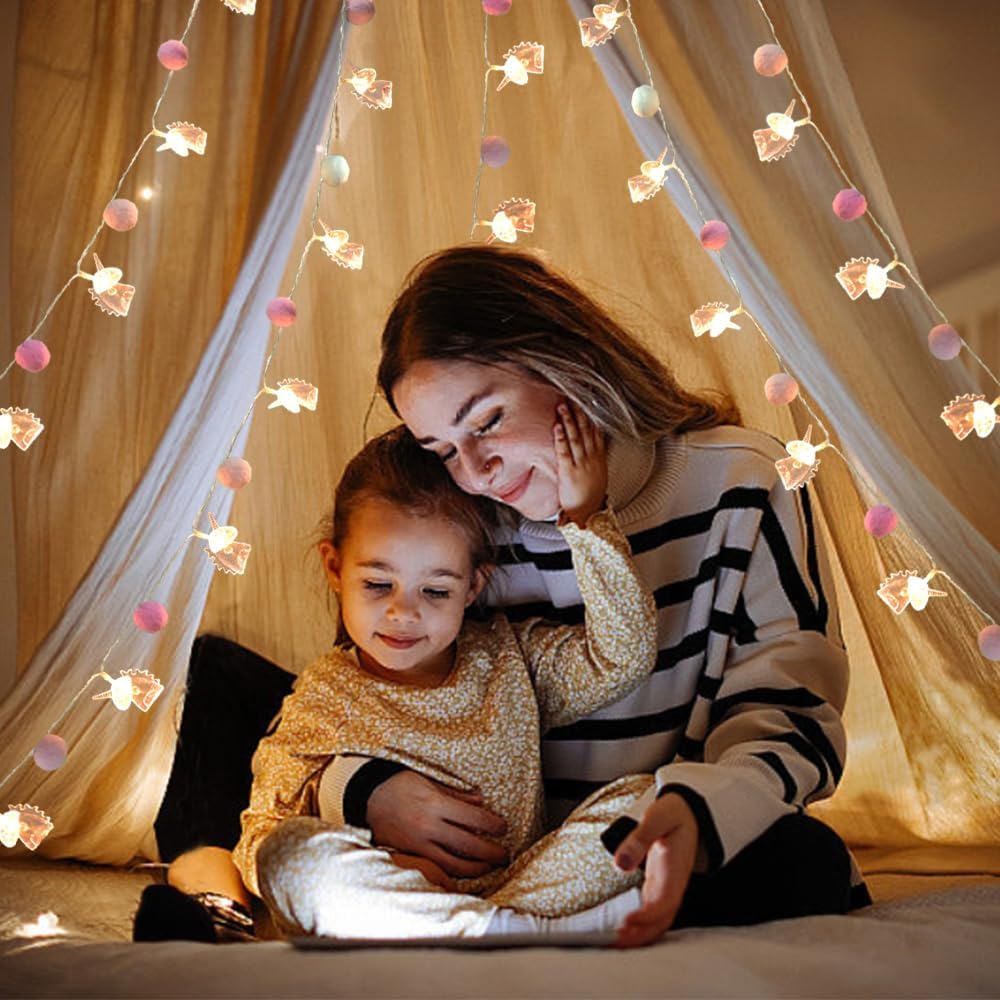 ChiRee Pom Poms String Lights with Unicorn Fairy Lights