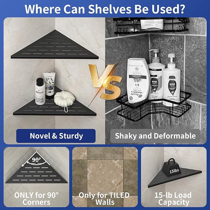 Corner Shower Shelf, 12" Matte Black