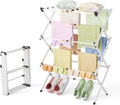 Foldable Clothes Drying Rack - 3-Tier Laundry Drying Rack, Collapsible Metal Indoor Airer, Portable X-Type Clothing Dryer with Shoe Hanger for Home & Balcony (No Assembly Required)