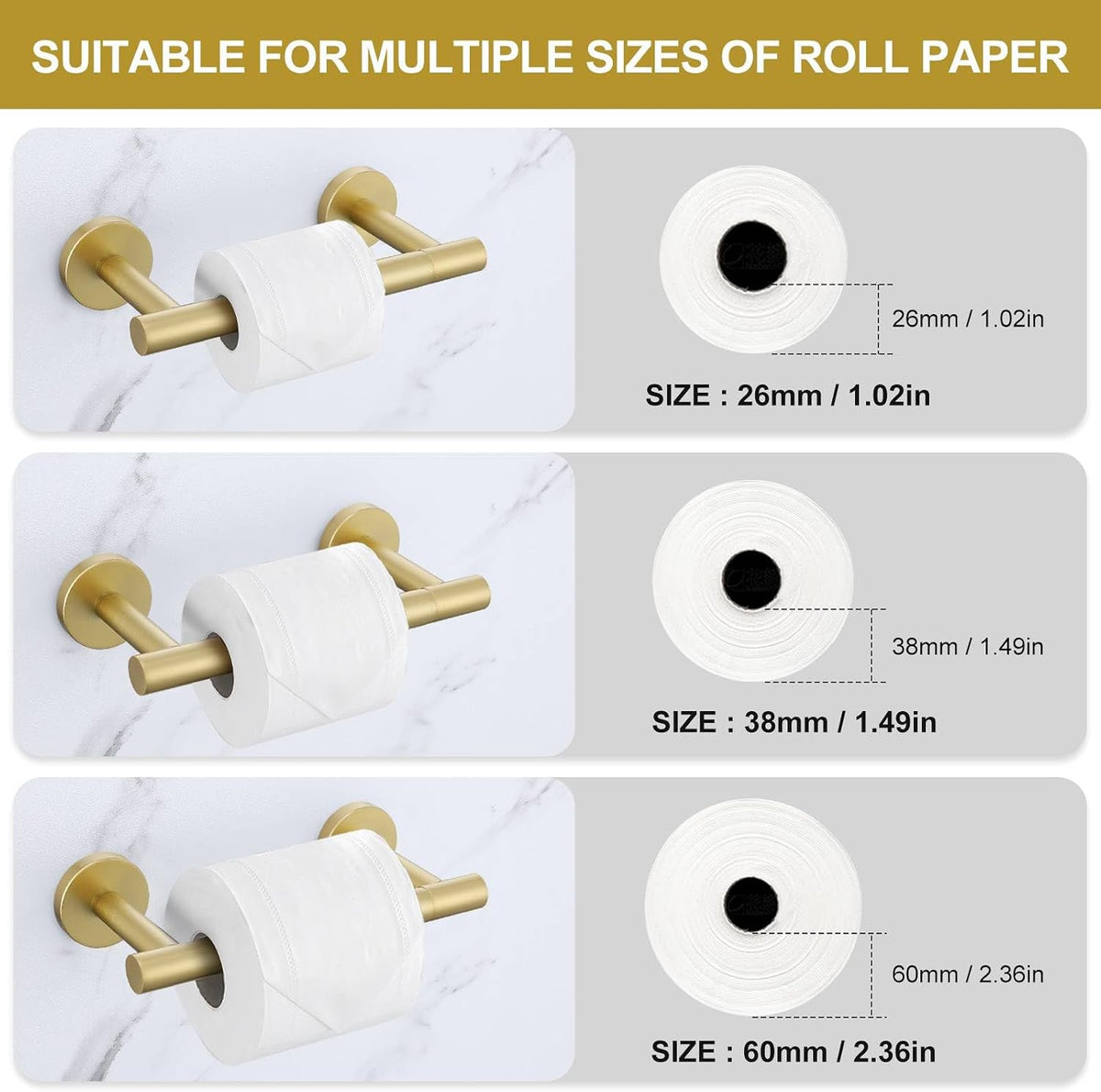 Brushed Gold Toilet Paper Holder Wall Mount, Double Base Large Toilet Paper Roll Holder Stainless Steel Bathroom Hardware Accessories, Commercial Toilet Paper Dispenser