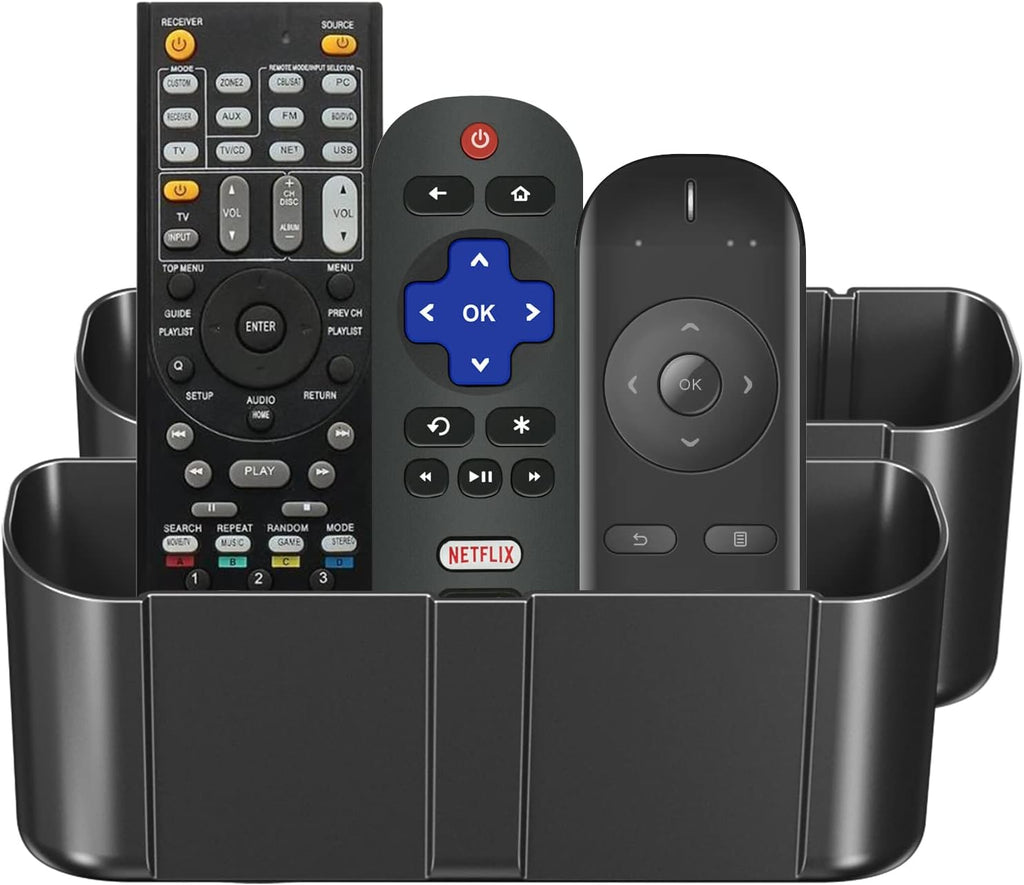 suptek Remote Control Holder Wall Mount，Hole-Free TV Remote Holder for 3 or 4 Remotes, Black, Quantity 2，S4B2
