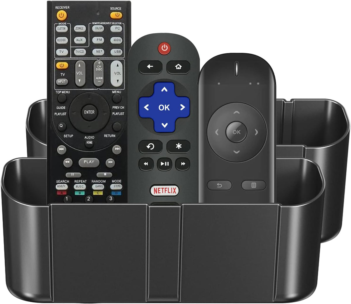 suptek Remote Control Holder Wall Mount，Hole-Free TV Remote Holder for 3 or 4 Remotes, Black, Quantity 2，S4B2