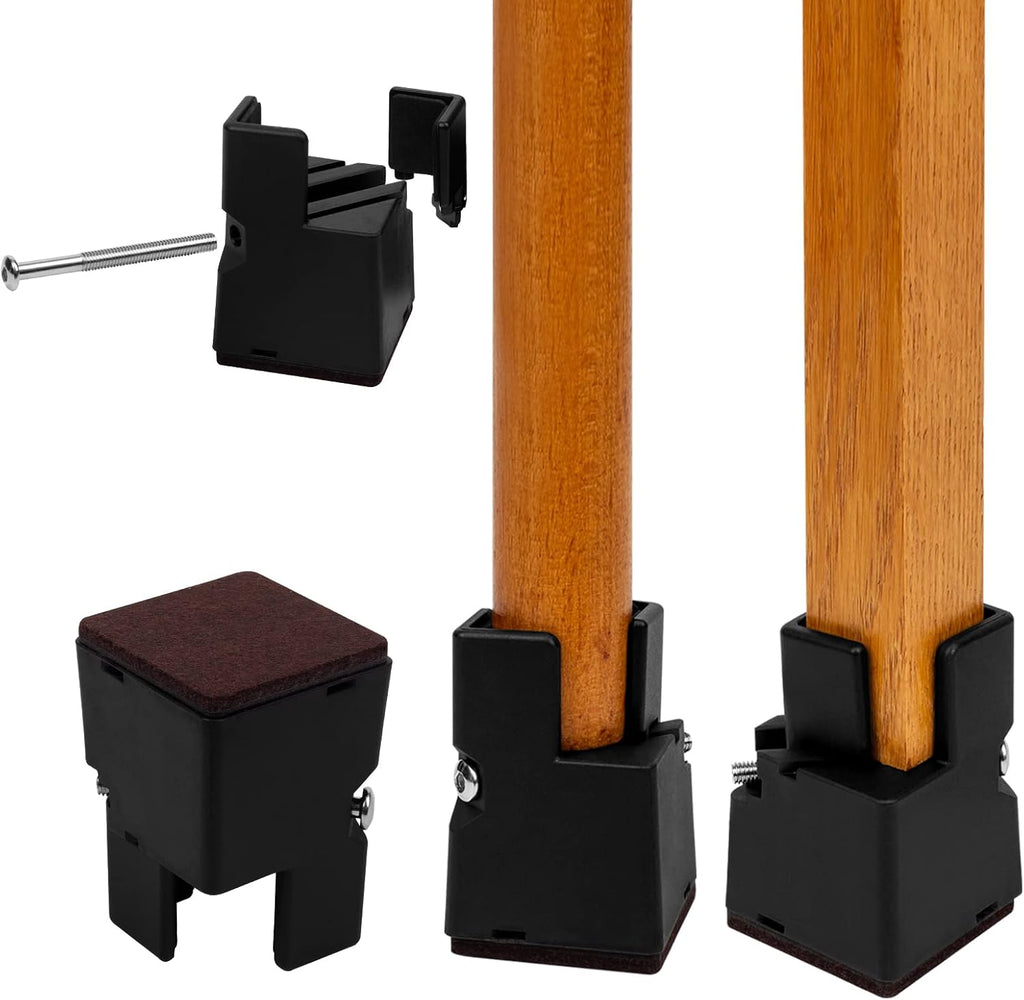 Bed Risers 2 Inch with Adjustable Screw Clamp, 4 Pack Heavy Duty Furniture Risers, Supports up to 5,000 lbs, Fits Furniture Legs with Thickness from 0.9 to 1.5 Inch(Black, Type-G)