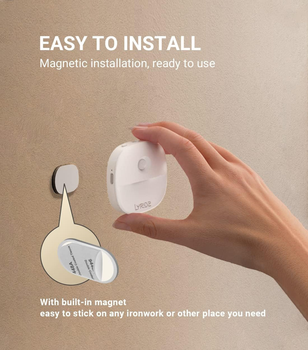 Lyridz Rechargeable Battery Night Light with Motion Sensor, Dimmable Amber Nightlights for Bathroom, Bedroom, Hallway, Stairs, Pet House, 3 Pack