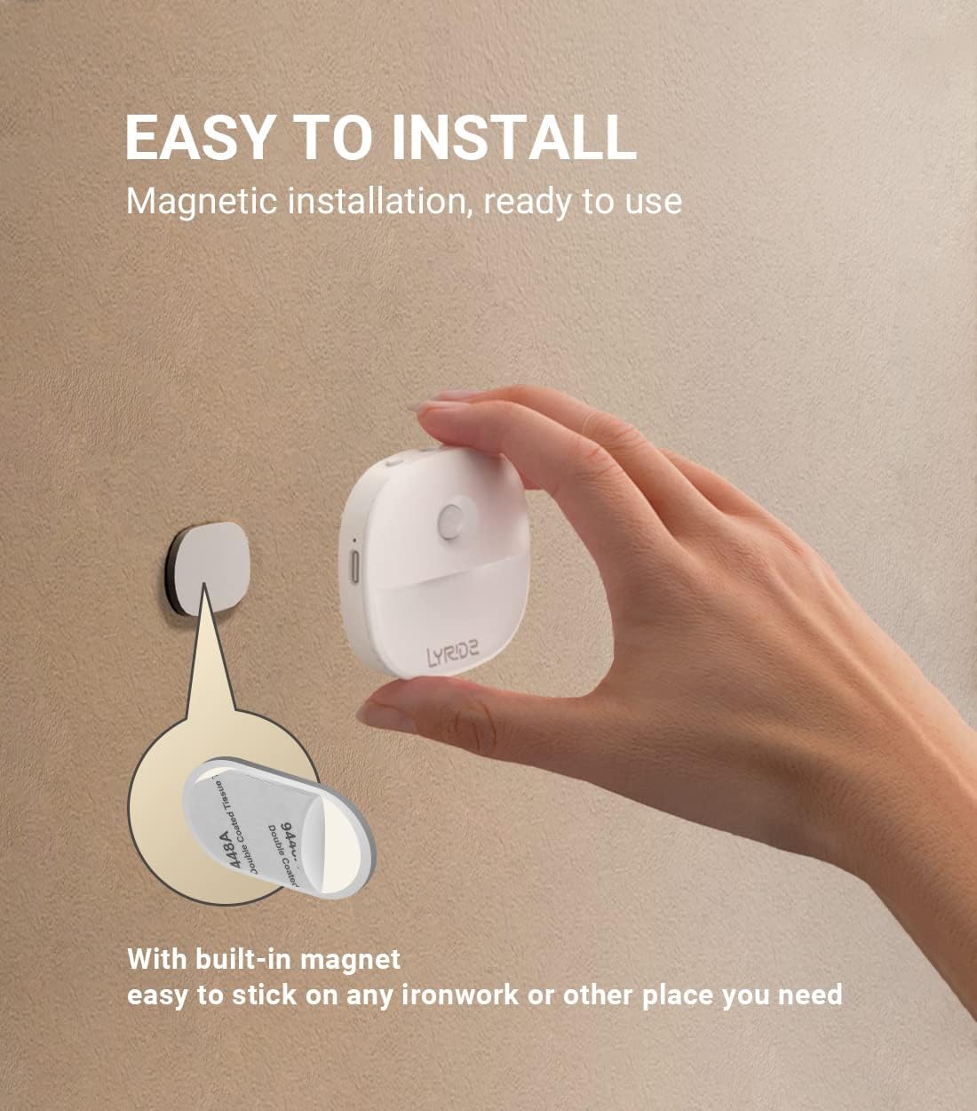 Lyridz Rechargeable Battery Night Light with Motion Sensor, Dimmable Amber Nightlights for Bathroom, Bedroom, Hallway, Stairs, Pet House, 3 Pack