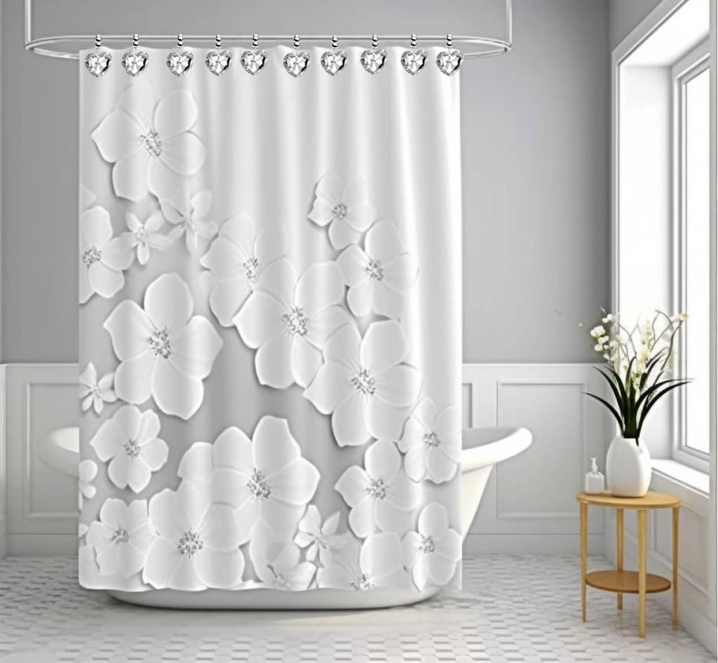 Diamond Shower Curtain Hooks, 12-Pack Heart Shaped Crystal Shower Rings, Decorative Bathroom Hangers for Valentine's Day, Bling Clear Fancy