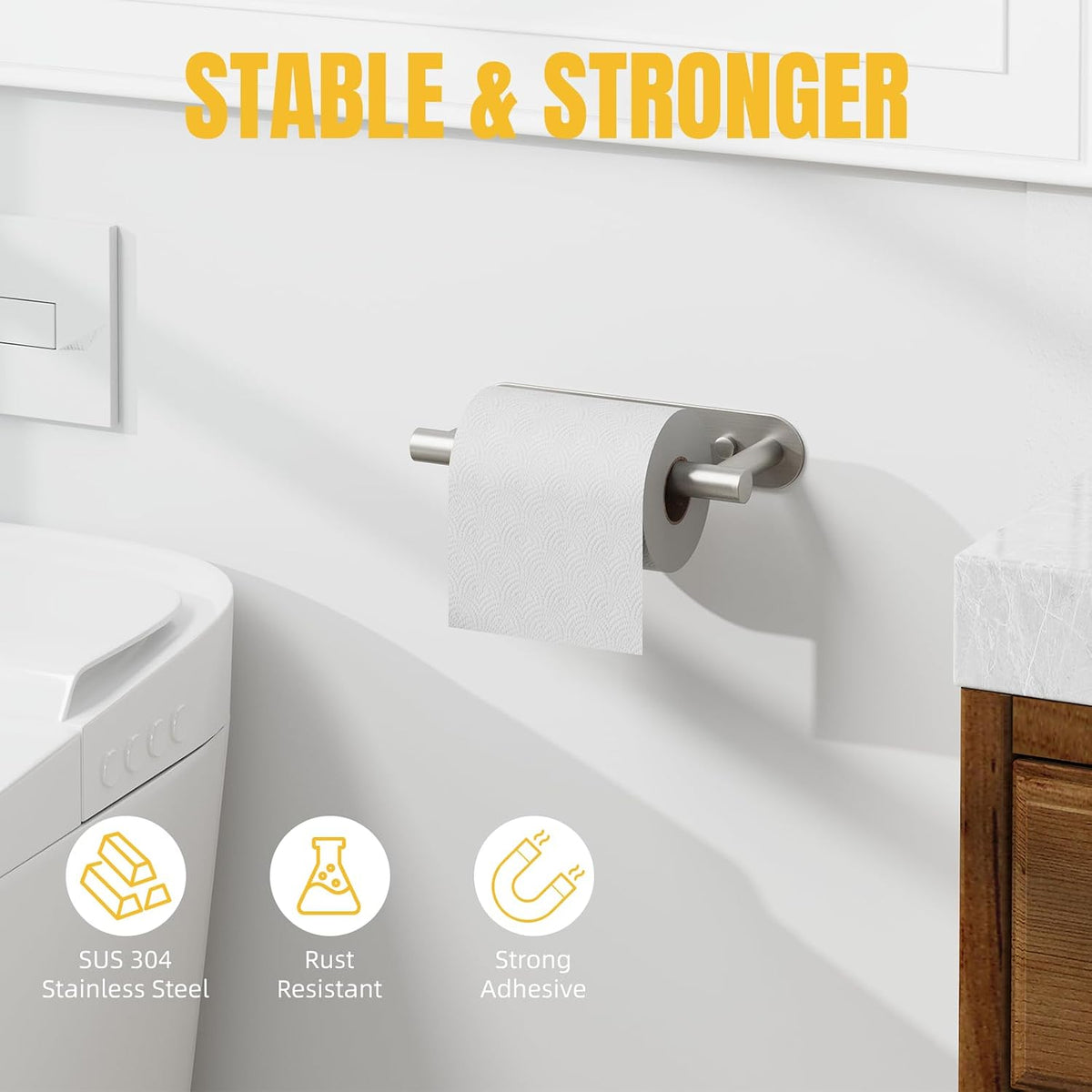 BESy Toilet Paper Holder, Bathroom Tissue Holder Wall Mount Brushed Nickel