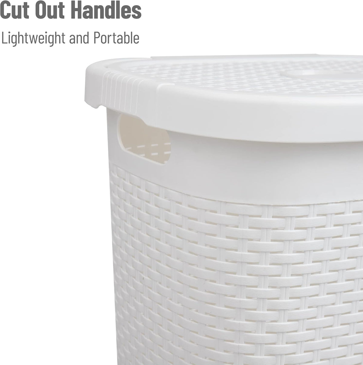 Mind Reader Slim Laundry Hamper with Lid, 50L Clothes Basket, Premium Wicker Design, Plastic, White