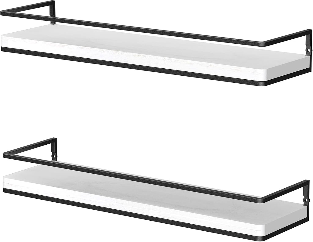 Meangood White Floating Shelves for Wall, 17 inch Bathroom Shelf, Set of 2
