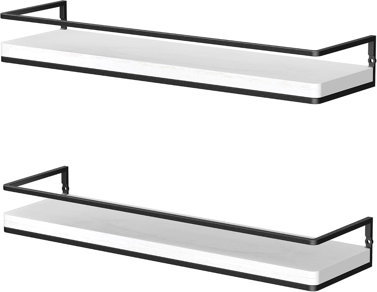 Meangood White Floating Shelves for Wall, 17 inch Bathroom Shelf, Set of 2