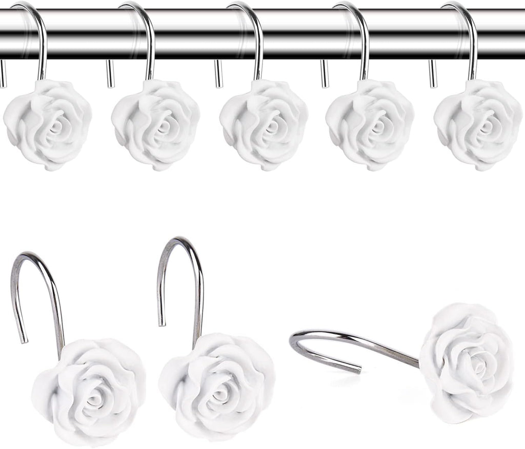 12PCS Rose Shower Curtain Hooks Anti Rust Decorative Shower Curtain Rings