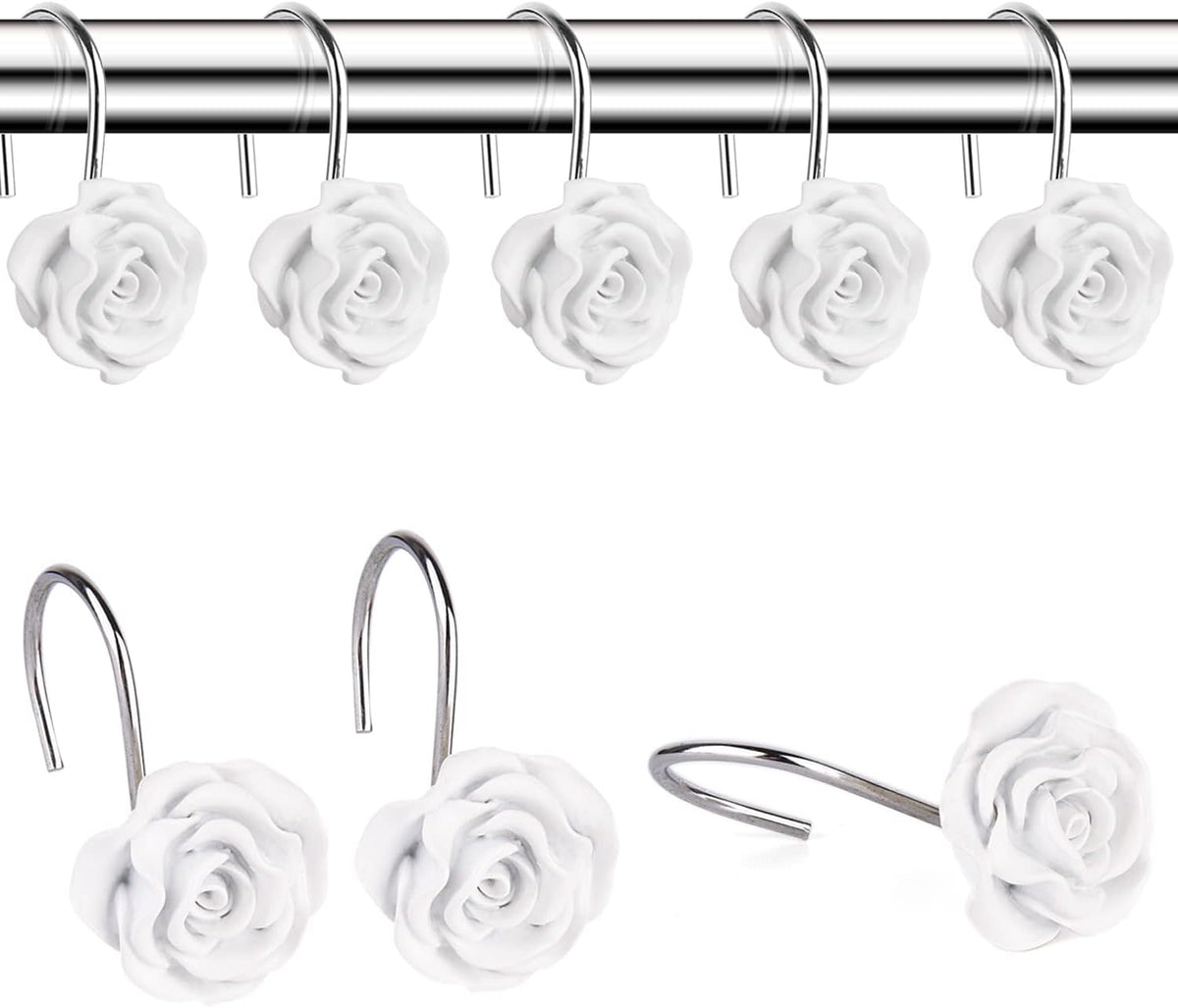 12PCS Rose Shower Curtain Hooks Anti Rust Decorative Shower Curtain Rings