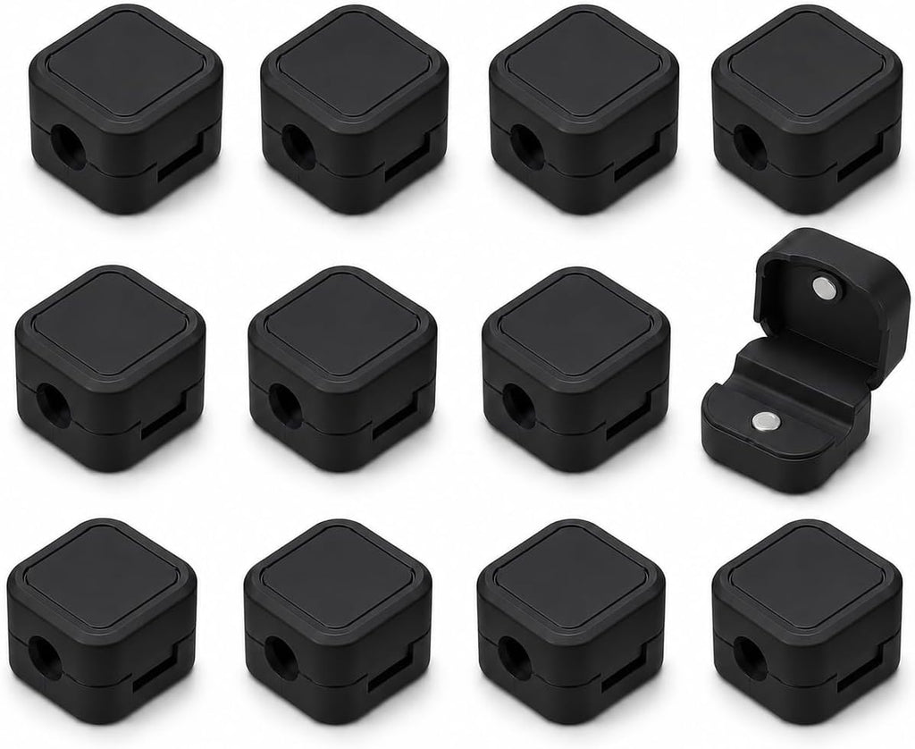 Magnetic Cable Clips - 12 Pack Self-Adhesive Cord Organizer Holders for Desk, Nightstand, Office & Car, Cable Management for Charging Cords, USB Cables & Headphones, Black
