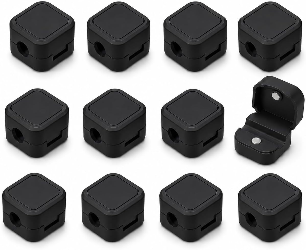 Magnetic Cable Clips - 12 Pack Self-Adhesive Cord Organizer Holders for Desk, Nightstand, Office & Car, Cable Management for Charging Cords, USB Cables & Headphones, Black