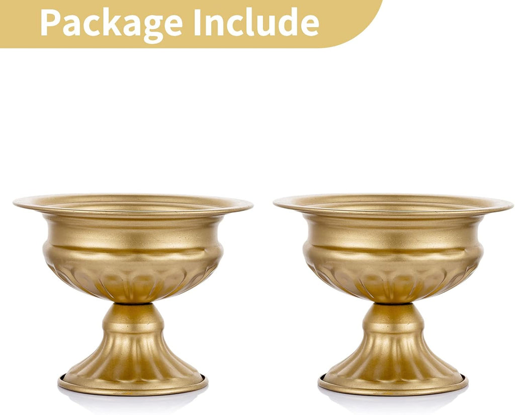 NUPTIO Gold Compote Vase Centerpiece: Metal Urn Planter, 4.96" Tall, 2 Pcs
