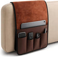 PU Leather Sofa Armrest Organizer with 5 Pockets, 35x13 Inch, Brown