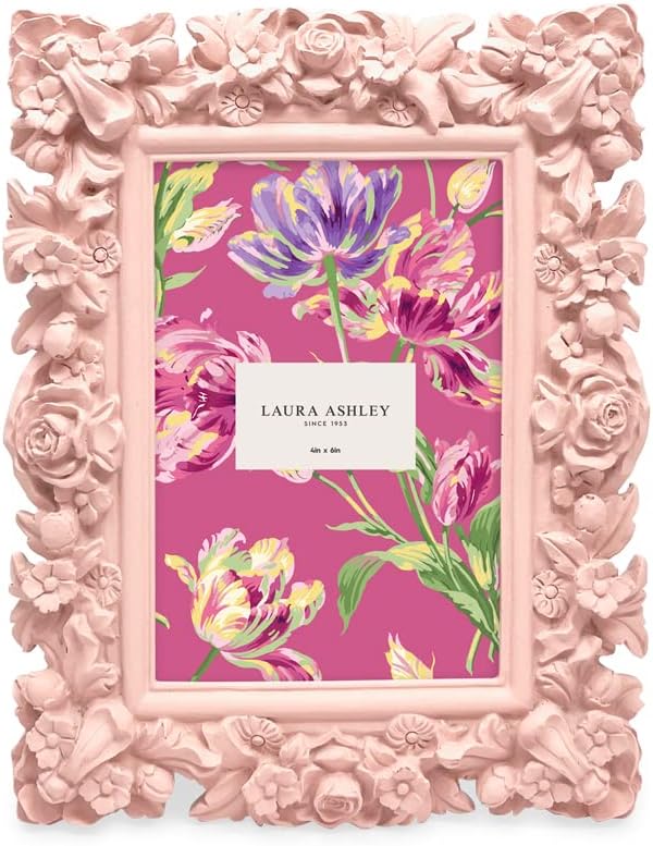 Laura Ashley 4x6 Pink Floral Textured Hand-Crafted Picture Frame w/Easel