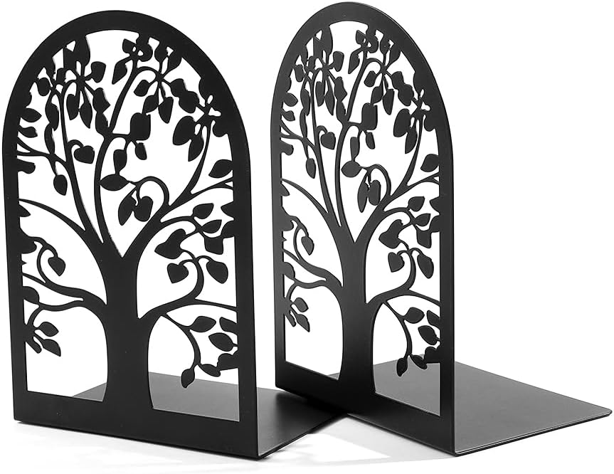 Tree of Life Heavy Duty Black Metal Bookends Office Decor Shelf Organizer